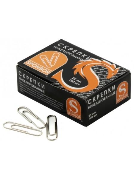 SPONSOR Скрепки 25мм никелированные 100шт/уп SPONSOR Скрепки 25мм никелированные 100шт/уп