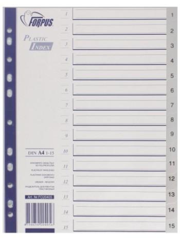 FORPUS Разделители пластиковые, цифровые 1-15, ф.А4, цвет серый