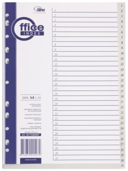 FORPUS Разделители пластиковые, цифровые 1-31, ф.А4, цвет серый FORPUS Разделители пластиковые, цифровые 1-31, ф.А4, цвет серый