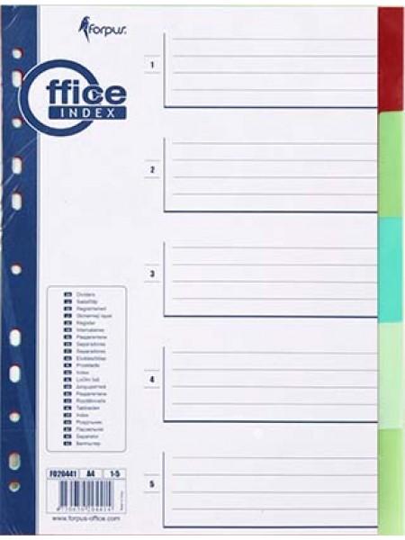 FORPUS Разделители пластиковые, цветные, ф.А4, 1- 5 FORPUS Разделители пластиковые, цветные, ф.А4, 1- 5