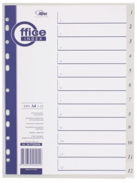 FORPUS Разделители пластиковые, цифровые 1-12, ф.А4, цвет серый FORPUS Разделители пластиковые, цифровые 1-12, ф.А4, цвет серый