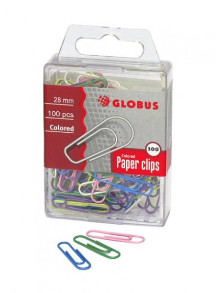ГЛОБУС Скрепки канцелярские 28 мм цветные, 100 шт/уп ГЛОБУС Скрепки канцелярские 28 мм цветные, 100 шт/уп
