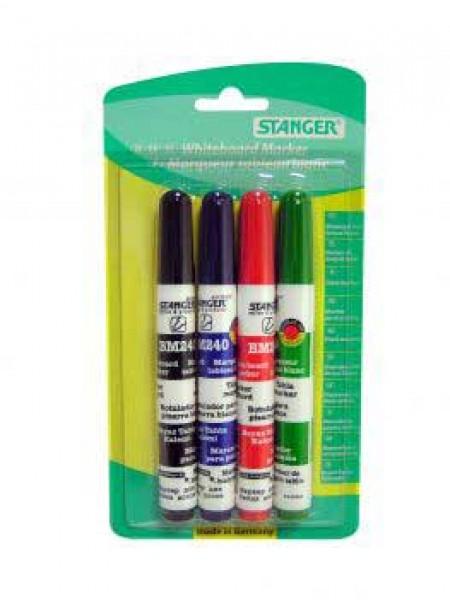 STANGER Маркеры для досок ВМ240, набор 4шт., черный, синий, красный, зеленый