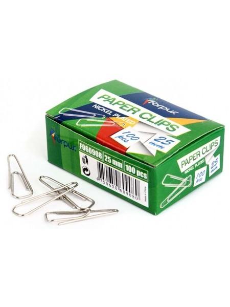 FORPUS Скрепки канцелярские 25 мм, 100шт/уп, треугольные, с загнутым краем FORPUS Скрепки канцелярские 25 мм, 100шт/уп, треугольные, с загнутым краем