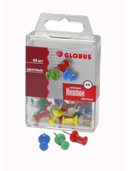 ГЛОБУС Кнопки канцелярские силовые по 40 шт., цветные