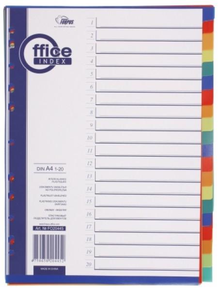 FORPUS Разделители пластиковые, цветные, ф.А4, 1-20 FORPUS Разделители пластиковые, цветные, ф.А4, 1-20