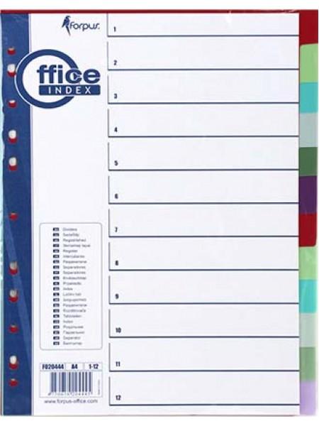 FORPUS Разделители пластиковые, цветные, ф.А4, 1-12 FORPUS Разделители пластиковые, цветные, ф.А4, 1-12