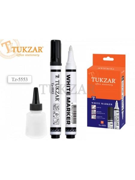 TUKZAR Маркер БЕЛЫЙ, перезаправляемый, пулевидный наконечник, линия письма 1,5 мм