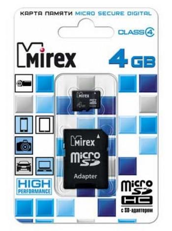 Mirex SDHC Card Micro (Class  4)  4Gb с адаптером 13613-ADTMSD04