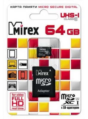 Mirex SDXC Card Micro 64Gb UHS-I (Class 10) с адаптером 13613-AD10SD64
