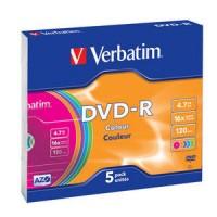 Verbatim DVD-R диск 4.7Gb 16x DLP Colour, 5шт, Slim Case