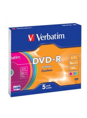 Verbatim DVD-R диск 4.7Gb 16x DLP Colour, 5шт, Slim Case