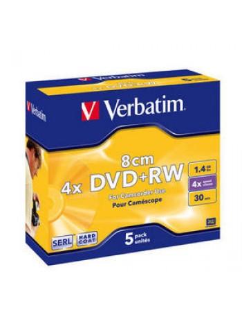 Verbatim DVD+RW диск 1.46Gb 4x 8см, 5шт, Slim Case (для камер)