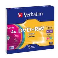 Verbatim DVD+RW диск 4.7Gb 4x DLP Colour, 5шт, Slim Case