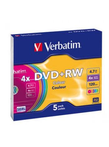 Verbatim DVD+RW диск 4.7Gb 4x DLP Colour, 5шт, Slim Case