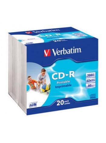 Verbatim CD-R диск 700Mb 52х AZO Wide Printable ID Branded, по 20 шт. Slim