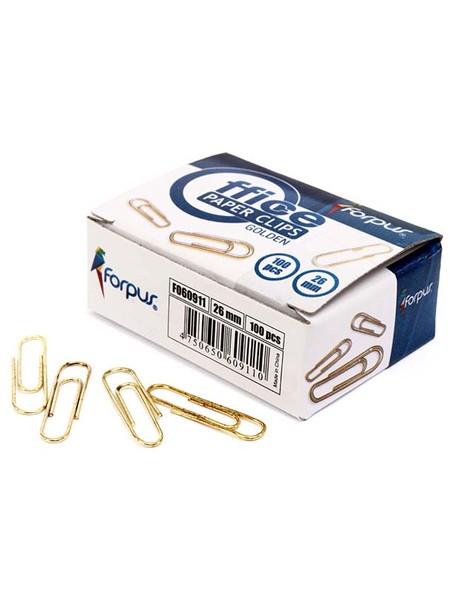 FORPUS Скрепки канцелярские 26 мм, 100шт/уп, золотистые FORPUS Скрепки канцелярские 26 мм, 100шт/уп, золотистые