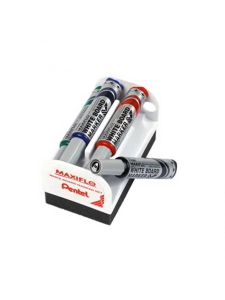 PENTEL Набор маркеров для доски "MAXIFLO" со щеткой