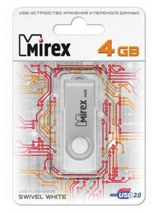 Mirex 4Gb USB FlashDrive SWIVEL WHITE, мет.откидная дужка на разъем Mirex 4Gb USB FlashDrive SWIVEL WHITE, мет.откидная дужка на разъем