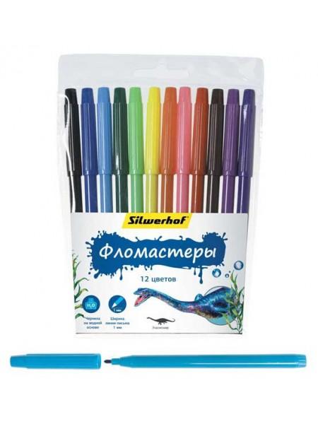 SILWERHOF Фломастеры 12 цв. Динозавры (1 мм)
