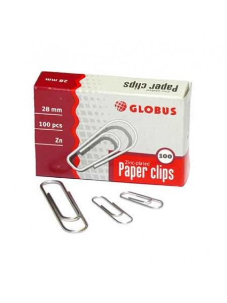 ГЛОБУС Скрепки канцелярские 28 мм оцинкованные, 100 шт/уп ГЛОБУС Скрепки канцелярские 28 мм оцинкованные, 100 шт/уп