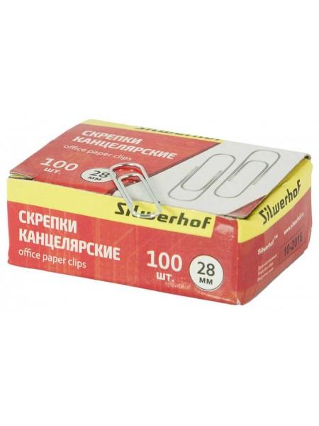 SILWERHOF Скрепки канцелярские 28 мм оцинкованные, 100 шт/уп SILWERHOF Скрепки канцелярские 28 мм оцинкованные, 100 шт/уп