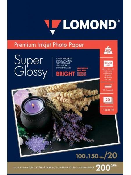 LOMOND Фотобумага суперглянцевая ярко-белая А6 (100 x 150) 200 г/м  20л. односторонняя LOMOND Фотобумага суперглянцевая ярко-белая А6 (100 x 150) 200 г/м  20л. односторонняя