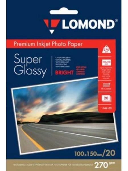 LOMOND Фотобумага суперглянцевая ярко-белая А6 (100 x 150) 270 г/м  20л. односторонняя LOMOND Фотобумага суперглянцевая ярко-белая А6 (100 x 150) 270 г/м  20л. односторонняя