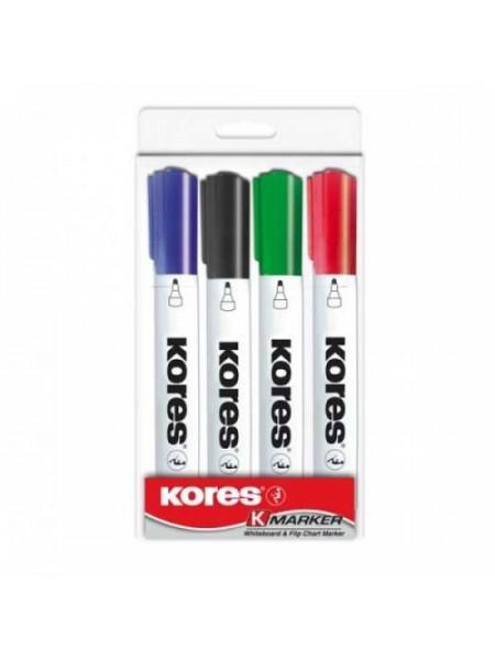KORES Набор маркеров для доски,  4 цвета