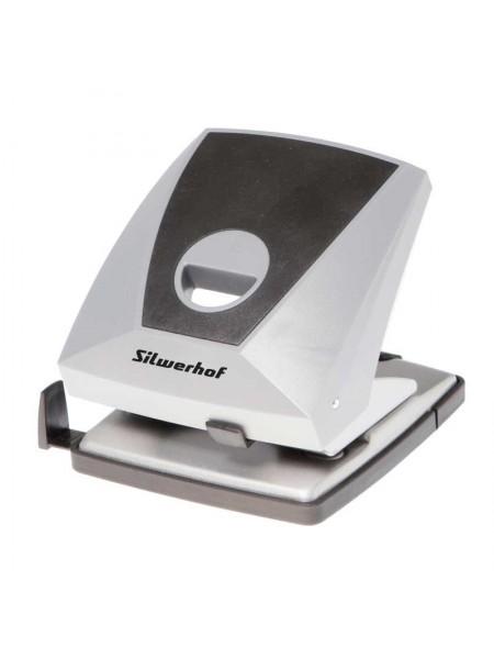 SILWERHOF Дырокол большой DIAMOND (30 листов) пластик, с линейкой, серый/черный