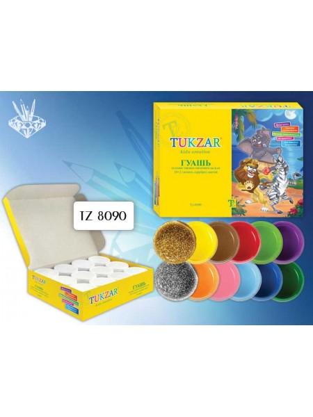 TUKZAR Гуашь художественнo-оформительская, 10+2 (золото, серебро) цветов