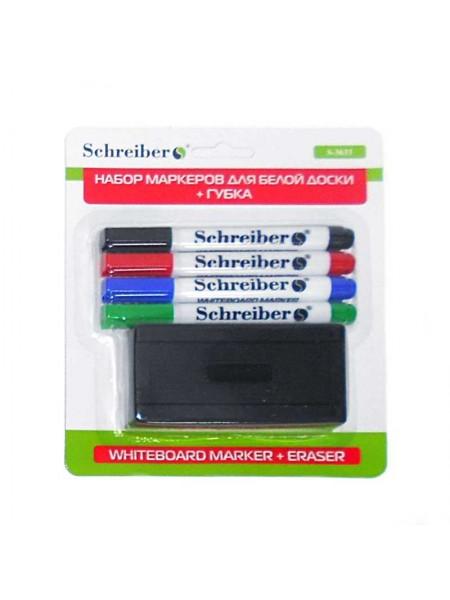 SCHREIBER Набор маркеров для доски, 4цвета + щетка