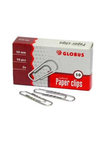 ГЛОБУС Скрепки канцелярские 50мм, 50шт/уп, оцинкованные, гофрированные ГЛОБУС Скрепки канцелярские 50мм, 50шт/уп, оцинкованные, гофрированные