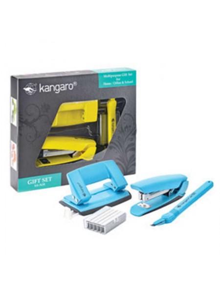 KANGARO Набор канцелярский SS N35 на 4 предмета: дырокол, скобосшиватель, скоборасшивать, скобы