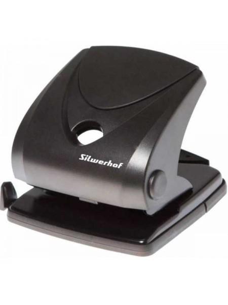 SILWERHOF Дырокол большой SCHWARZ (30 листов) металлический с линейкой 