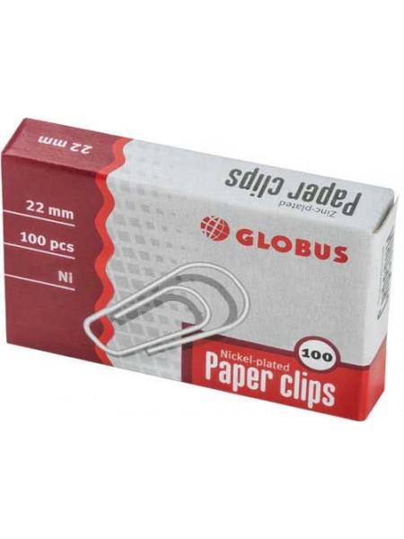 ГЛОБУС Скрепки канцелярские 22 мм никелированные, 100 шт/уп ГЛОБУС Скрепки канцелярские 22 мм никелированные, 100 шт/уп