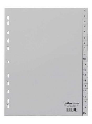 DURABLE Разделители пластиковые, цифровые 1-20, ф.А4, цвет серый