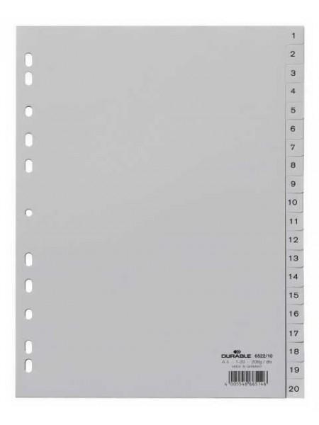 DURABLE Разделители пластиковые, цифровые 1-20, ф.А4, цвет серый DURABLE Разделители пластиковые, цифровые 1-20, ф.А4, цвет серый