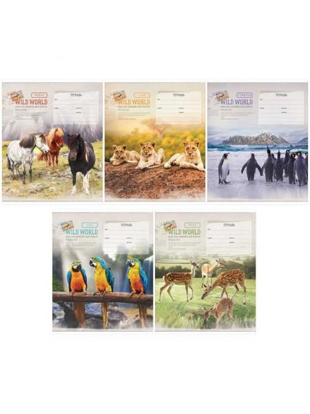 ArtSpace Тетрадь А5, 18 л. на скобе, клетка "Животные. Wild world card", ВД-лак