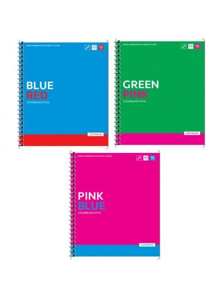 ArtSpace Тетрадь А5, 96 листов, клетка, на гребне "Моноколор. Colorblock"