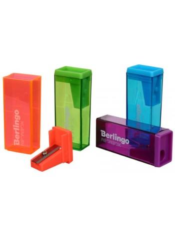 Berlingo Точилка пластиковая "NeonBox", 1 отверстие, контейнер, ассорти