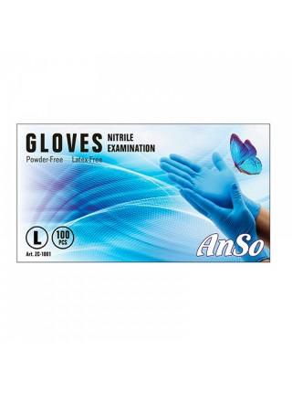 AnSo Перчатки нитриловые неопудренные одноразовые 100 шт/уп, голубой AnSo Перчатки нитриловые неопудренные одноразовые 100 шт/уп, голубой