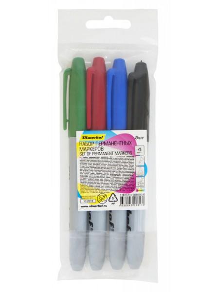 SILWERHOF Маркер перманентный Base 2.5 мм, набор 4шт (черный, синий, красный, зеленый)