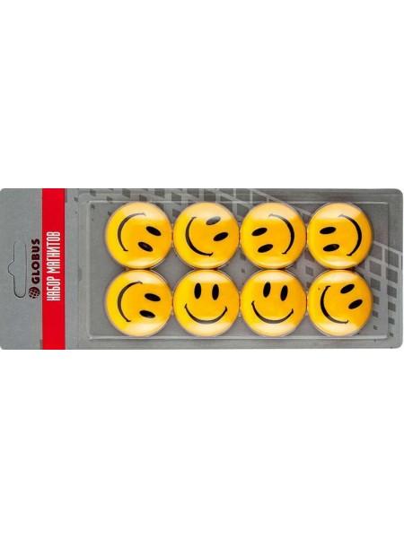 ГЛОБУС Набор магнитов Смайлики 40 мм, 8шт
