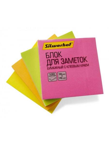 SILWERHOF Бумага для заметок 76х76мм, 100 л, неон SILWERHOF Бумага для заметок 76х76мм, 100 л, неон