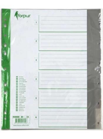 FORPUS Разделители пластиковые, цифровые 1- 6, ф.А4 (245x297mm), maxi, цвет серый