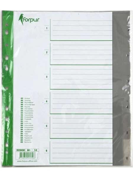 FORPUS Разделители пластиковые, цифровые 1- 6, ф.А4 (245x297mm), maxi, цвет серый FORPUS Разделители пластиковые, цифровые 1- 6, ф.А4 (245x297mm), maxi, цвет серый