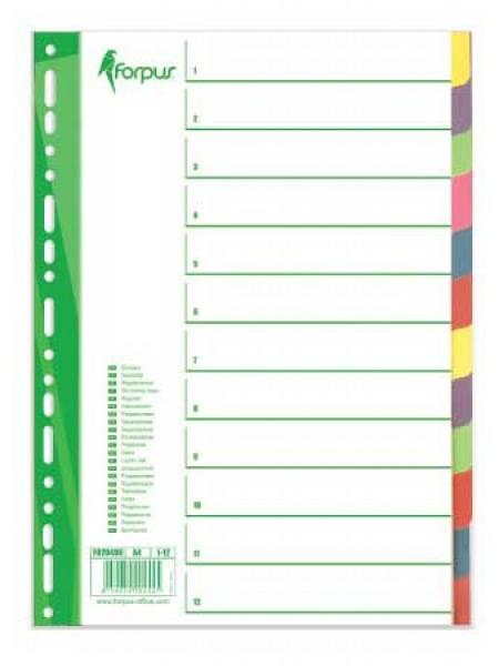 FORPUS Разделители бумажные, цветные 1-12, ф.А4 FORPUS Разделители бумажные, цветные 1-12, ф.А4