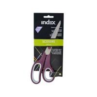 INDEX Ножницы 215 мм, асимметричные ручки, пластик с резиновыми вставками, ассорти