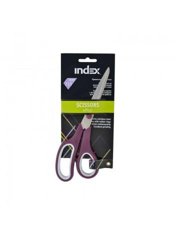 INDEX Ножницы 215 мм, асимметричные ручки, пластик с резиновыми вставками, ассорти